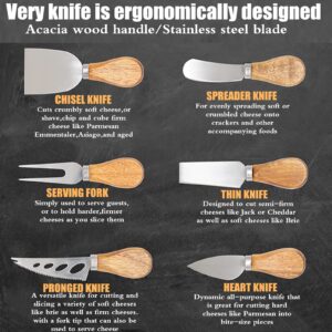 BUVLIVU Exquisite 6-Piece Cheese Knife Set- Stainless Steel Cheese Knife Set for Charcuterie Board (Wood Handle) with Gift Box, Cheese Spreader Knife Set, Charcuterie Utensils(Gift-Ready)