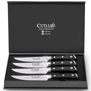 CUTLUXE 4 Pcs Steak Knife Set & 8 Pcs Knife Block Set– Forged High Carbon German Steel – Full Tang & Razor Sharp – Ergonomic Handle Design – Artisan Series