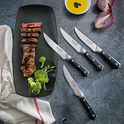 CUTLUXE 4 Pcs Steak Knife Set & 8 Pcs Knife Block Set– Forged High Carbon German Steel – Full Tang & Razor Sharp – Ergonomic Handle Design – Artisan Series