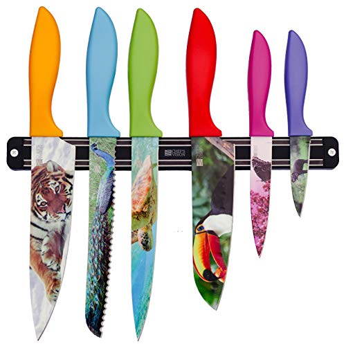 CHEF'S VISION Wildlife Knife Set Bundled With BEHOLD Wall-Mounted Magnetic Holder Black