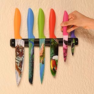 CHEF'S VISION Wildlife Knife Set Bundled With BEHOLD Wall-Mounted Magnetic Holder Black