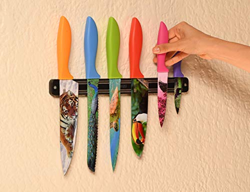 CHEF'S VISION Wildlife Knife Set Bundled With BEHOLD Wall-Mounted Magnetic Holder Black