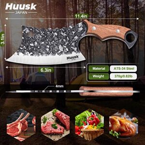 Huusk Japan Knife Hand Forged Meat Cleaver for Meat Cutting Bundle with Knife with Sheath for Kitchen, Camping Thanksgiving