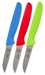 paring knife 3-piece set - 3 inches - sharp kitchen knife - ergonomic handle, pointed tip - color coded kitchen tools by the kosher cook