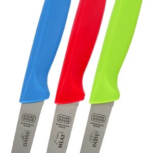 Paring Knife 3-Piece Set - 3 inches - Sharp Kitchen Knife - Ergonomic Handle, Pointed Tip - Color Coded Kitchen Tools by The Kosher Cook