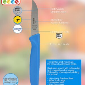 Paring Knife 3-Piece Set - 3 inches - Sharp Kitchen Knife - Ergonomic Handle, Pointed Tip - Color Coded Kitchen Tools by The Kosher Cook