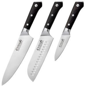 cutluxe chef, santoku, chopping and paring knife set– forged high carbon german steel – full tang & razor sharp – ergonomic handle design – artisan series