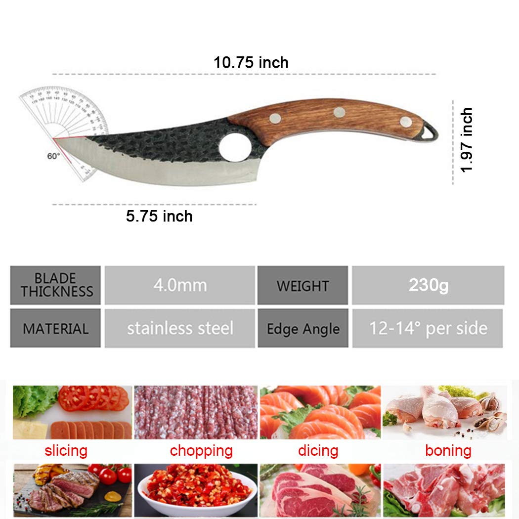 Yeegfeyaa Butcher Knives, Kitchen Knife, Hand Forged Fishing Filet & Bait Knives Survival Knife Multipurpose Boning Knife BBQ Meat Cleaver, for Camping, Tactical, Deboning