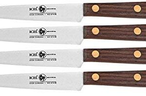 ICEL 4-Inch Straight Paring Knife Set, Brown Rosewood Handle, Full Tang Blade, 4 Pack Set