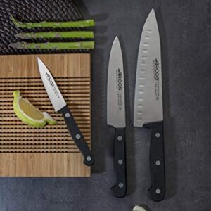 ARCOS Knife Set 3 pieces - Nitrum Stainless Steel and mm blade. Professional Kitchen Knife for Cooking. 590 gr. Ergonomic Polyoxymethylene POM Handle. Series Universal. Greater control. Color Black.