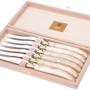 Laguiole Excellence boxed set of 6 natural Nacrine handle knives