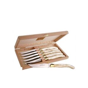 Laguiole Excellence boxed set of 6 natural Nacrine handle knives