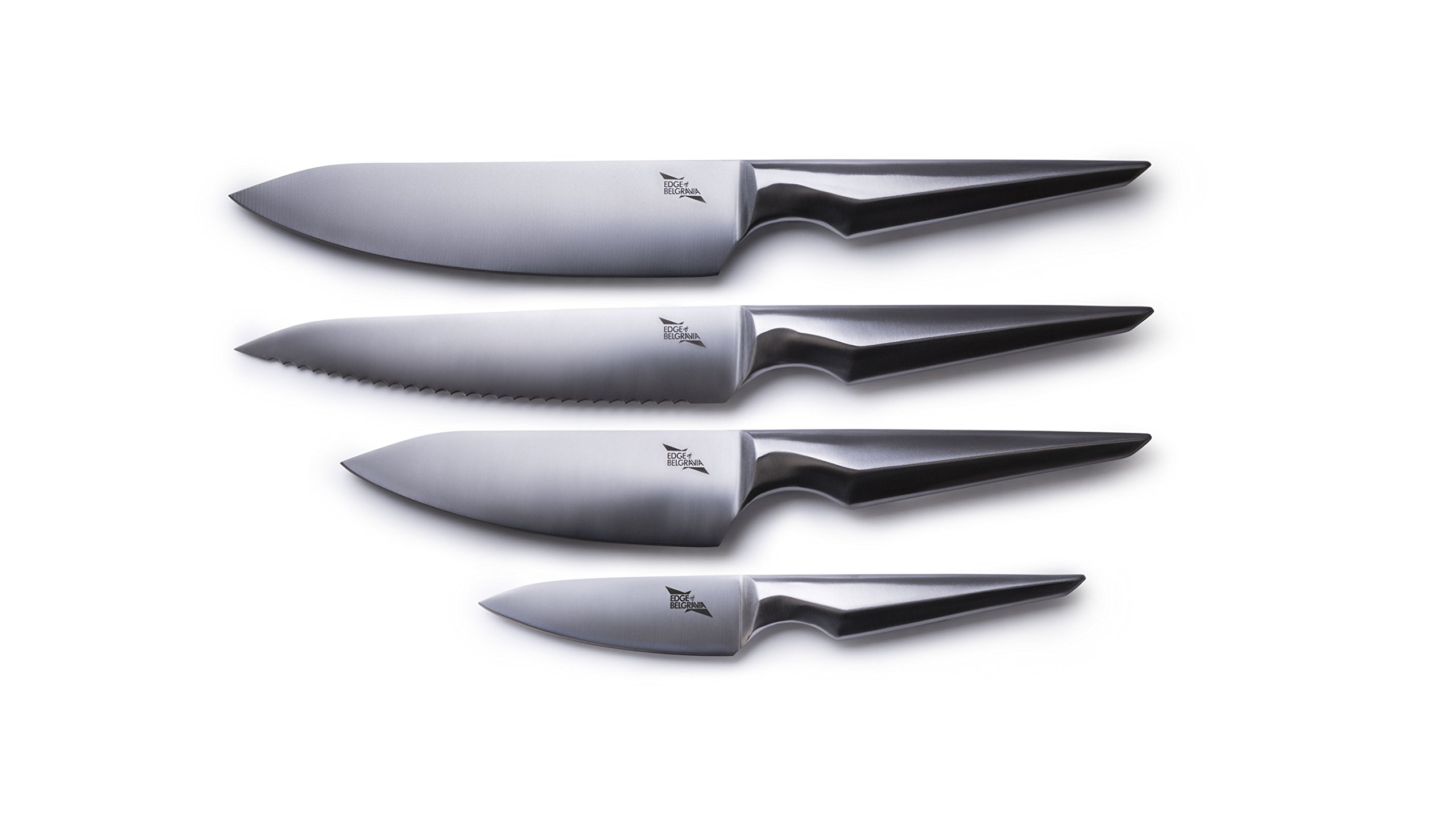 Edge of Belgravia ARONDIGHT Stainless Steel Chef Knife Set With Erogonomic Grip | Paring Knife, 6” Chef’s Knife, Bread Knife, and 7.5” Chef’s Knife. (Metallic,Pack Of 4)