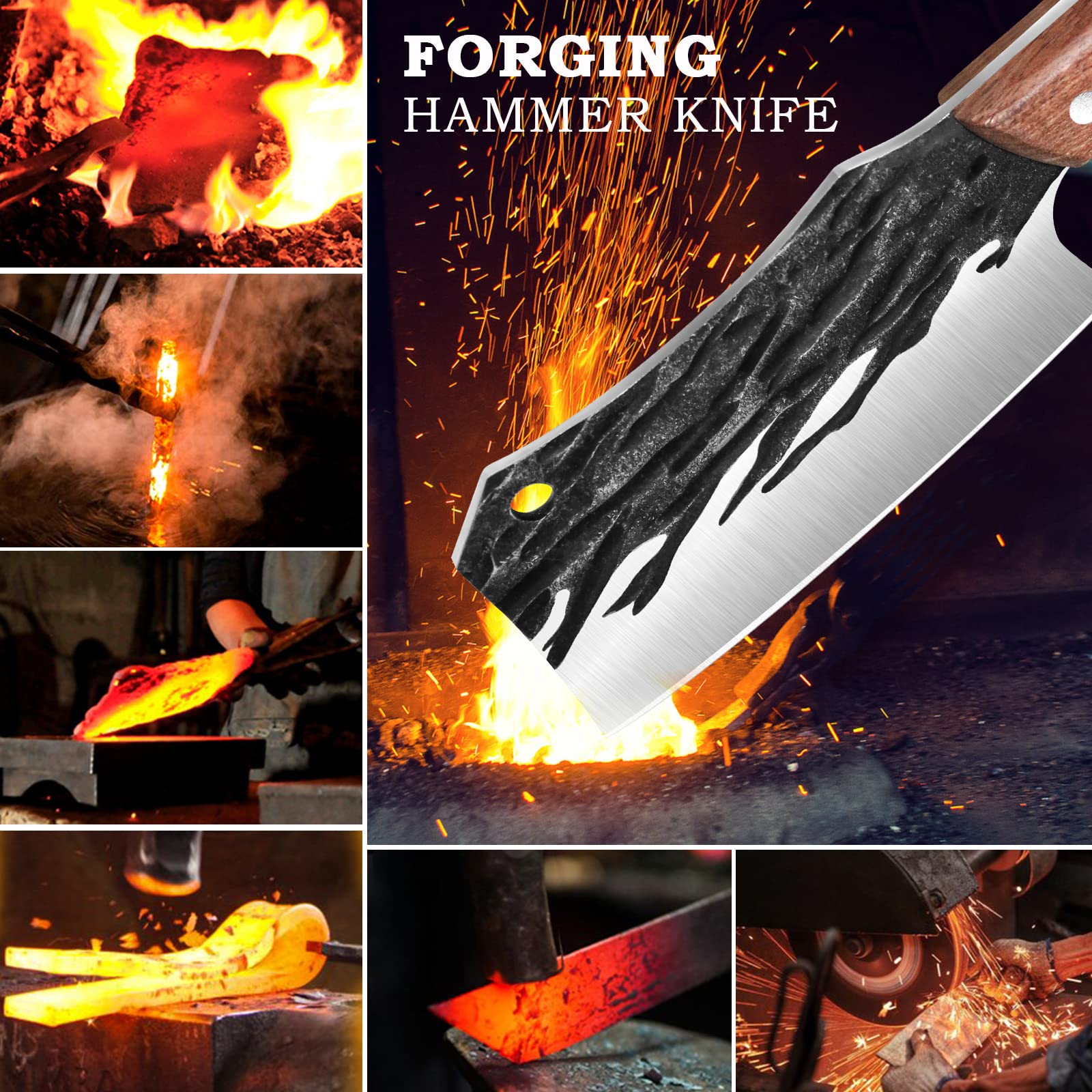 UniqueFire Full Tang 5.8 Inch Meat Cleaver, Sharp Mini Chefs Knife, Carbon steel Handmade Blade, Perfect Outdoor Gift, Mini Camping Knife with Sheath for BBQ, Fishing, Hiking