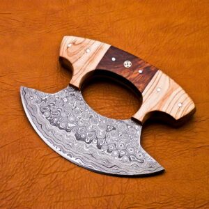 Handmade Damascus Chef Kitchen Ulu Knife Making Custom 100% Handmade Damascus Steel Handle Koa Wood with Leather Sheath B41