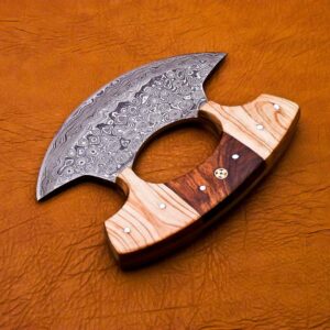 Handmade Damascus Chef Kitchen Ulu Knife Making Custom 100% Handmade Damascus Steel Handle Koa Wood with Leather Sheath B41