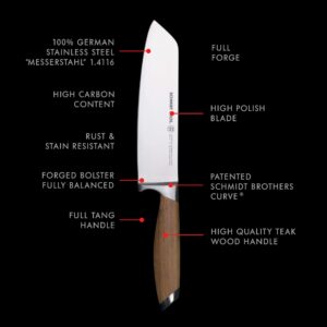 Schmidt Brothers - Bonded Teak 5" Santoku Knife, High-Carbon German Stainless Steel Multipurpose Kitchen Cutlery