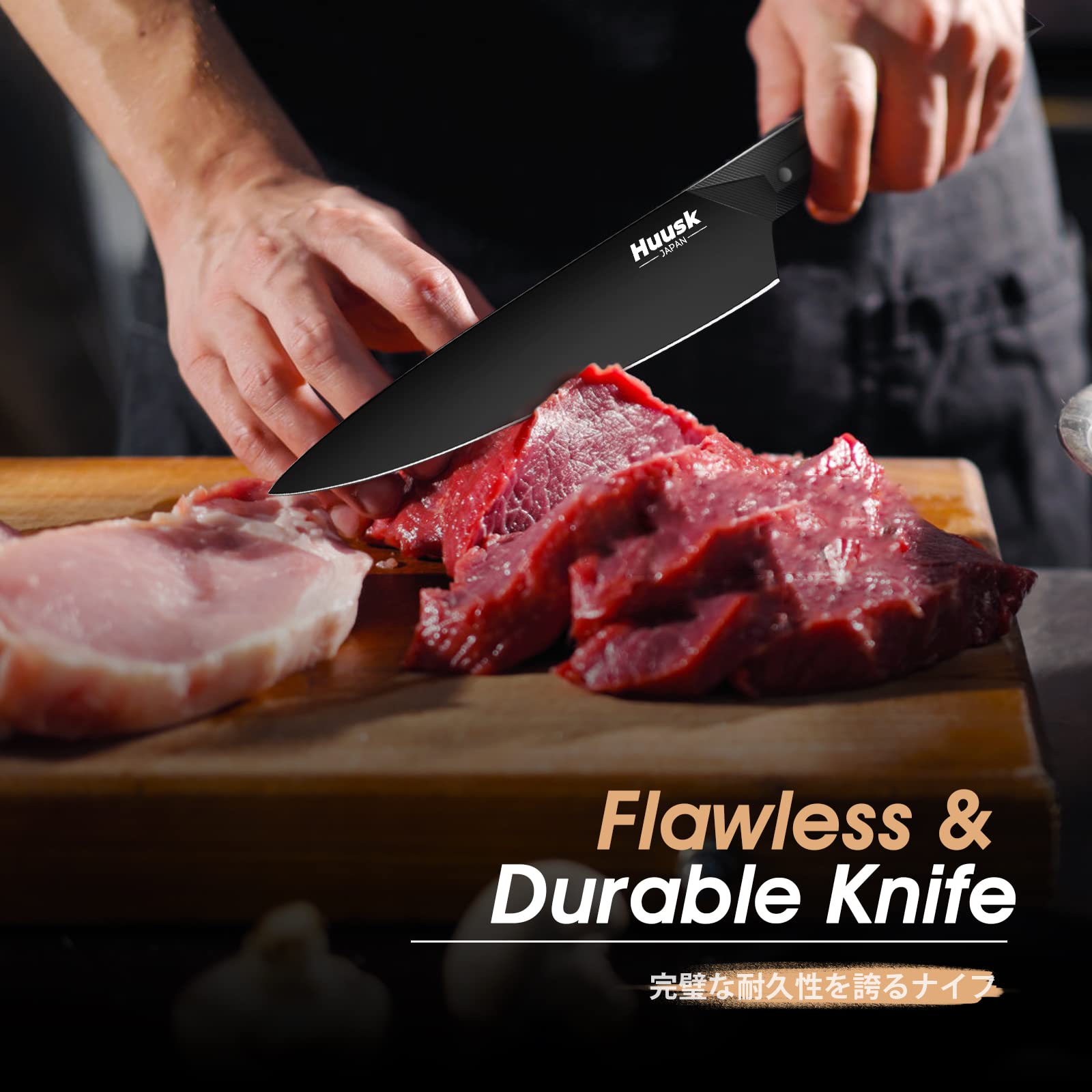 Huusk Japan Knives, Upgraded Serbian Chef Knife Bundle with Professional Kitchen Knives
