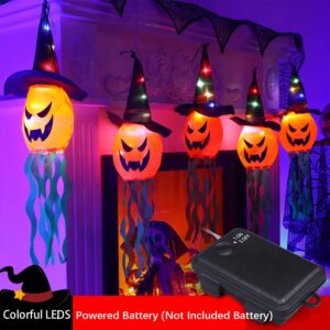 pxwodoft Halloween Pumpkin Lights,10ft Battery Operated 5 LEDs Halloween Decorations Outdoor Indoor String Lights, Scary Hanging Lighted Ghost Wizard Hat Decoration for Patio Garden Home Party Decor