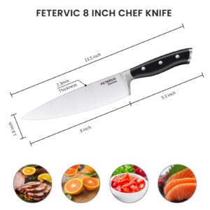 FETERVIC Chef Knife 8 Inch Chef's Knife with Knife Sharpener, German High Carbon Stainless Steel Kitchen Knife with Triple-Rriveted Ergonomic Handle & Gift Box