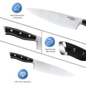 FETERVIC Chef Knife 8 Inch Chef's Knife with Knife Sharpener, German High Carbon Stainless Steel Kitchen Knife with Triple-Rriveted Ergonomic Handle & Gift Box