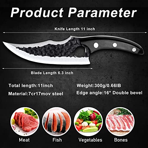 WUELY Chef Knife Viking Knife with Sheath Japanese Forged Kitchen Knives Multipurpose Meat Cleaver Boning Knife with Sheath and Gift Box for Kitchen Outdoor Camping BBQ