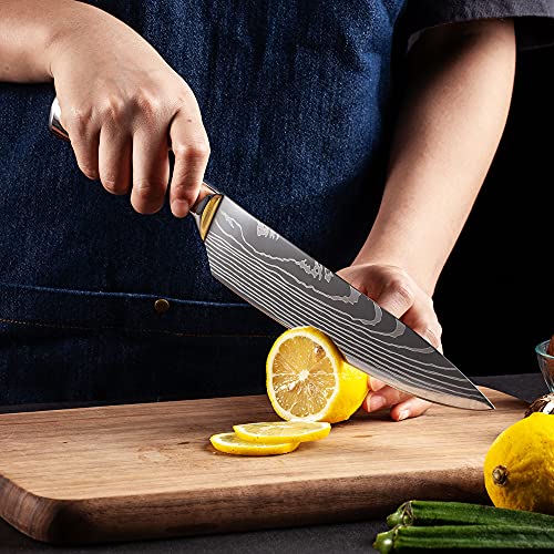 Chef Knife-GADODO Kitchen Knife, German high carbon stainless steel 8-inch paring knife chef knife, ergonomic simulation painted textured wooden handle, super sharp