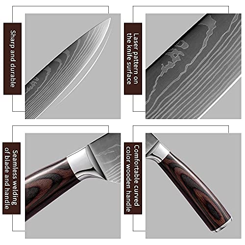 Chef Knife-GADODO Kitchen Knife, German high carbon stainless steel 8-inch paring knife chef knife, ergonomic simulation painted textured wooden handle, super sharp