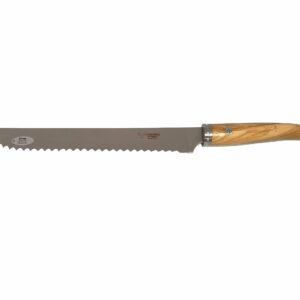 Laguiole en Aubrac Cuisine Gourmet Stainless Fully Forged Steel Made In France Bread Serrated Knife With Olivewood Handle, 9-in / 25cm