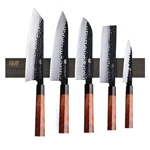 findking 5pcs knife set dynasty series-3 layer 9cr18mov clad steel w/octagon handle chef's knife with 18'' acacia wood magnetic knife strip