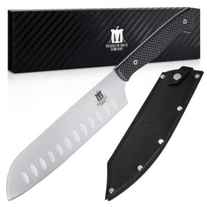 brooklyn knife co. santoku knife - carbon fiber series - japanese aus-08 hc super steel -sheath, 7-inch