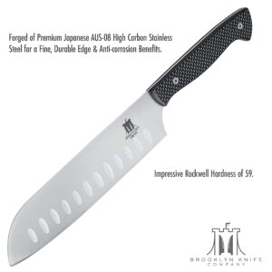 Brooklyn Knife Co. Santoku Knife - Carbon Fiber Series - Japanese AUS-08 HC Super Steel -Sheath, 7-Inch