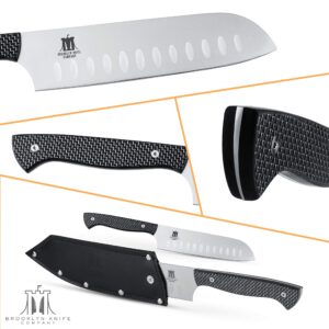 Brooklyn Knife Co. Santoku Knife - Carbon Fiber Series - Japanese AUS-08 HC Super Steel -Sheath, 7-Inch