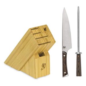 shun cutlery kanso 3-piece build-a-block set, kitchen knife and knife block set, includes kanso 8” chef's knife & honing steel, handcrafted japanese kitchen knives
