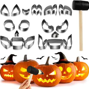 Halloween Pumpkin Carving Kit, Stainless Steel Pumpkin Carving Tools with Rubber Hammer, Safe Halloween Carving Kit for Kids Adults