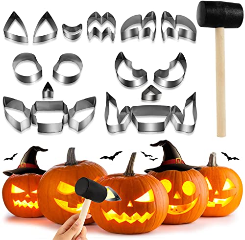 Halloween Pumpkin Carving Kit, Stainless Steel Pumpkin Carving Tools with Rubber Hammer, Safe Halloween Carving Kit for Kids Adults