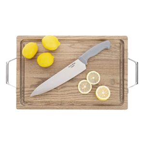 restaurantware comfy grip 10 inch chef's knife, 1 sharp cooking knife - ergonomic handle, non-slip grip, gray stainless steel kitchen knife, dishwashable, slice, dice, mince, or chop ingredients