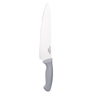 Restaurantware Comfy Grip 10 Inch Chef's Knife, 1 Sharp Cooking Knife - Ergonomic Handle, Non-Slip Grip, Gray Stainless Steel Kitchen Knife, Dishwashable, Slice, Dice, Mince, or Chop Ingredients