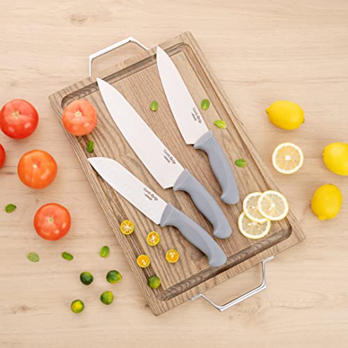 Restaurantware Comfy Grip 10 Inch Chef's Knife, 1 Sharp Cooking Knife - Ergonomic Handle, Non-Slip Grip, Gray Stainless Steel Kitchen Knife, Dishwashable, Slice, Dice, Mince, or Chop Ingredients