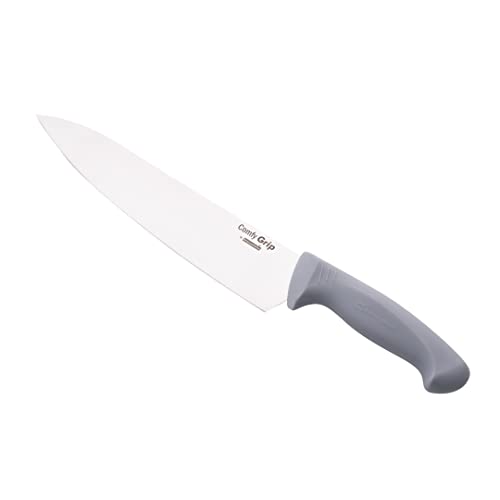 Restaurantware Comfy Grip 10 Inch Chef's Knife, 1 Sharp Cooking Knife - Ergonomic Handle, Non-Slip Grip, Gray Stainless Steel Kitchen Knife, Dishwashable, Slice, Dice, Mince, or Chop Ingredients