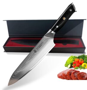 chef knife 8 inch, kitchen knife damascus professional sharp high carbon stainless steel 67-layer meat sushi fruit cutting gyuto chef knife [gift box] non-stick blade (black, 8inch)