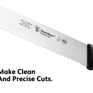 HUMBEE Cusine Pro, 12 inch Bread Knife, Serrated Knife Wave Razor-Sharp Blade Comfortable Grip Dishwasher Safe, NSF Certified,Black