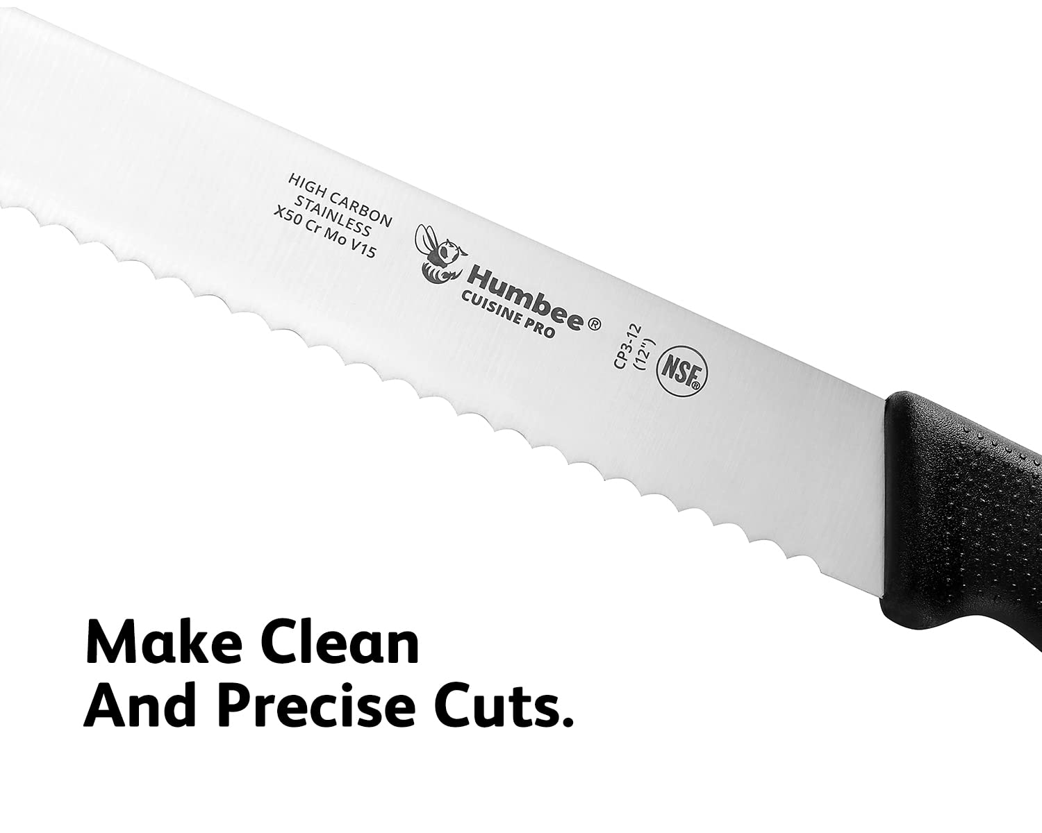 HUMBEE Cusine Pro, 12 inch Bread Knife, Serrated Knife Wave Razor-Sharp Blade Comfortable Grip Dishwasher Safe, NSF Certified,Black