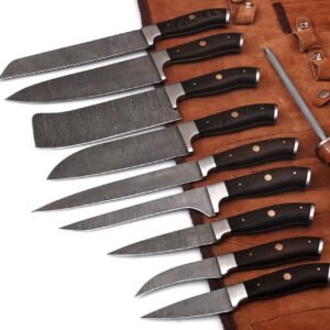 randy Handmade Damascus Kitchen Chef Knife Set - Professional Damascus Steel Knife Set - 10 pcs Japanese Damascus Knife Set With Leather Bag/Case(10801)