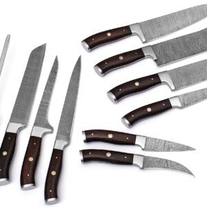 randy Handmade Damascus Kitchen Chef Knife Set - Professional Damascus Steel Knife Set - 10 pcs Japanese Damascus Knife Set With Leather Bag/Case(10801)