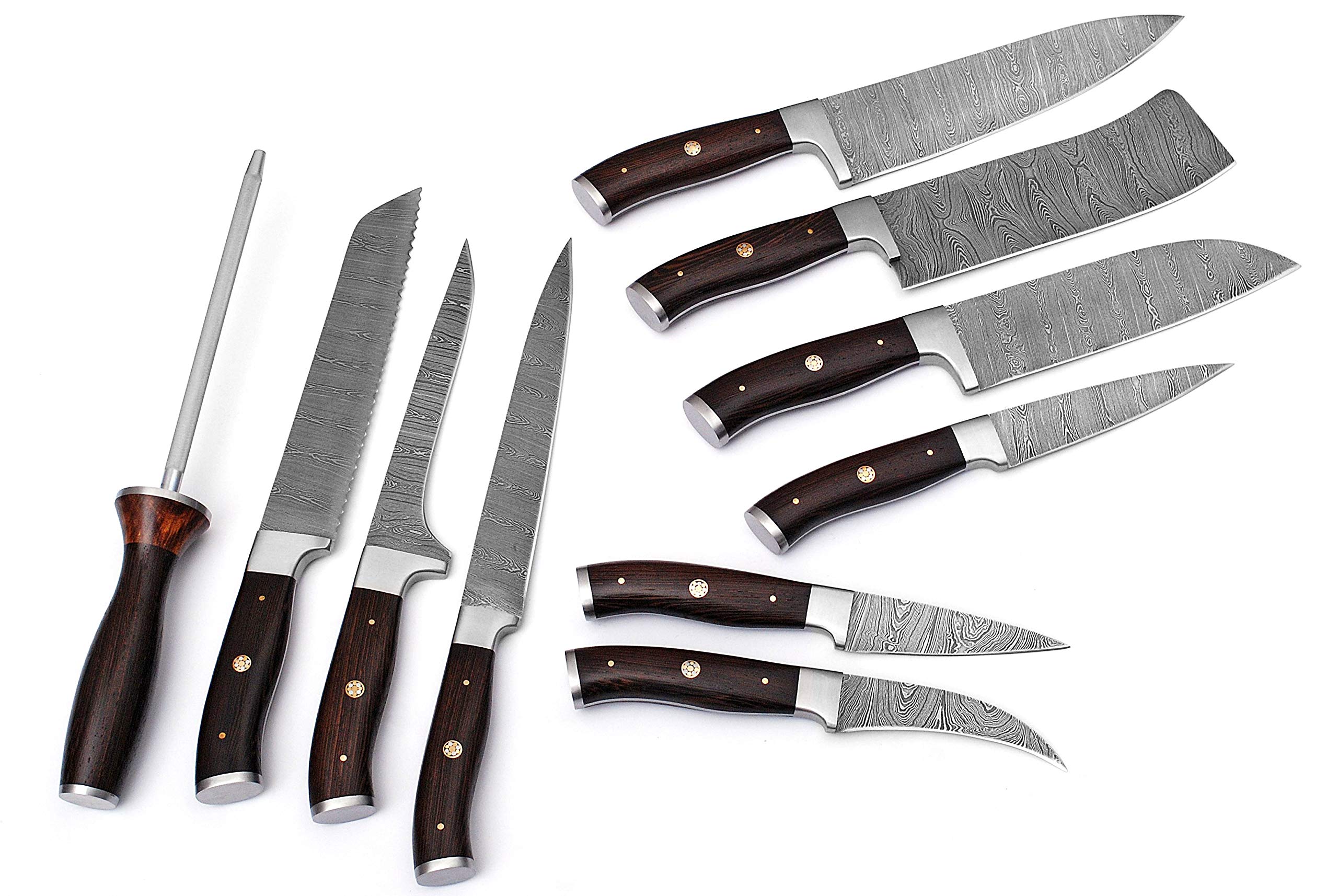 randy Handmade Damascus Kitchen Chef Knife Set - Professional Damascus Steel Knife Set - 10 pcs Japanese Damascus Knife Set With Leather Bag/Case(10801)