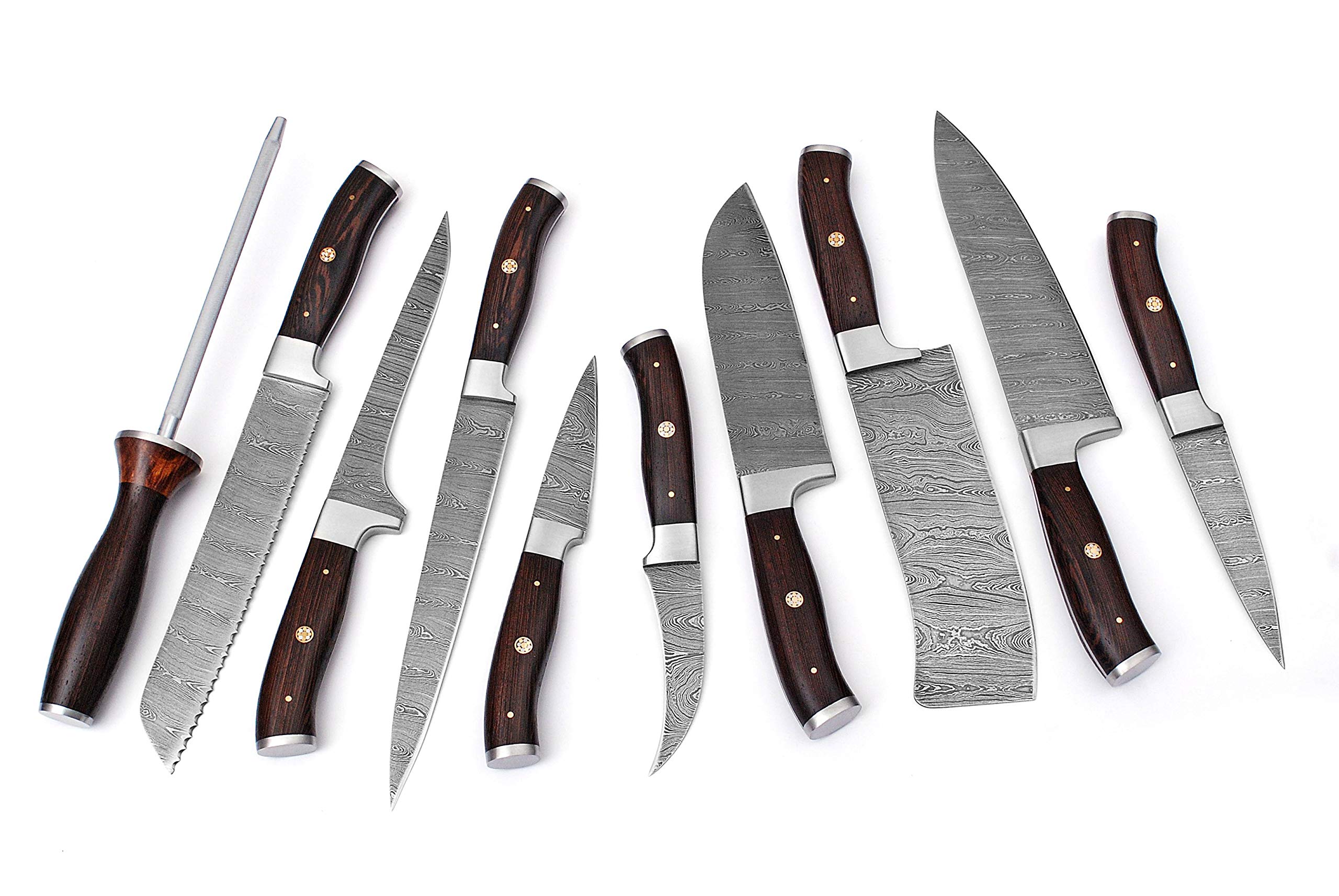 randy Handmade Damascus Kitchen Chef Knife Set - Professional Damascus Steel Knife Set - 10 pcs Japanese Damascus Knife Set With Leather Bag/Case(10801)