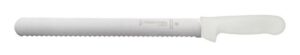 dexter russell sani-safe (13463) roast slicer, 12", scalloped edge, stain-free, high-carbon steel blade, textured, white polypropylene handle, nsf certified, perfect cutlery packaging, s140-12sc-pcp