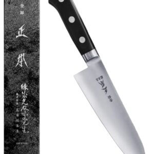 MASAMOTO VG Japanese Santoku Knife 7" (180mm) Made in JAPAN, Bunka Professional All Purpose Kitchen Knife, Super Sharp Japanese Stainless Steel Blade, Full Tang POM Handle, Black