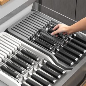 RIIPOO Knife Organizer Drawer Insert, Retractable Knife Storage Drawer, Knife Block Holder with Expandable Organizer Storage Tray for Kitchen Countertop